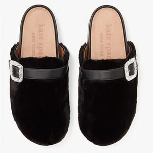 KATE SPADE CICI MULES FAUX FUR LEATHER SLIP ON SLIDES RHINESTONE 8.5